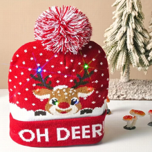 Christmas LED Lights Knitted Hat Warm Soft And Comfortable Material Fine Pattern Hairball Christmas Party Special Woolen Hat