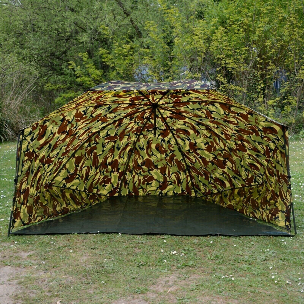 CARP FISHING CAMO 60 Inch Shelter Brolly Umbrella Waterproof With Groundsheet