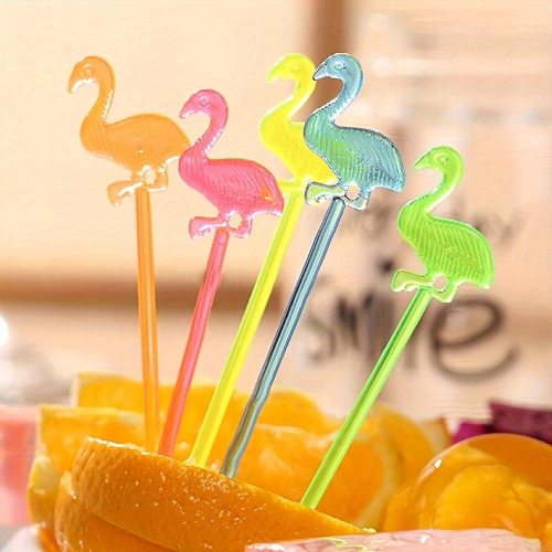 50pcs Colored Fruit Fork Butterfly Fruit Pick Flamingo Toothpick Fruit Fork