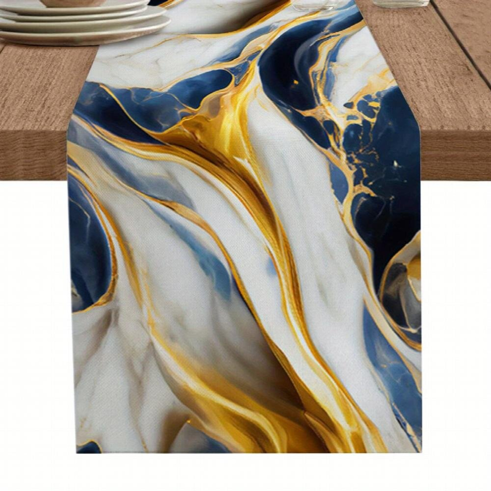 1pc Long Marble Golden Abstract Art Texture Cotton Linen Table Runners Heat Resistant Washable Kitchen Table Runner For Dining Room 13x72 Inch-image-OPC-PD5PW76-NEW