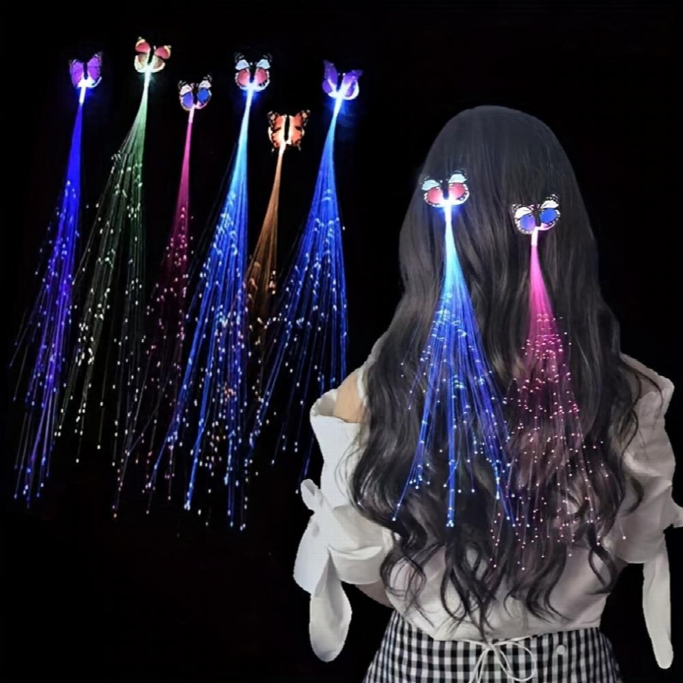 4pcs Colorful Glowing Butterfly Braids Party And Ball Dressing Props Fiber Optic Wigs Glittering Hair Clips Props-image-OPC-PD5PW7V-NEW