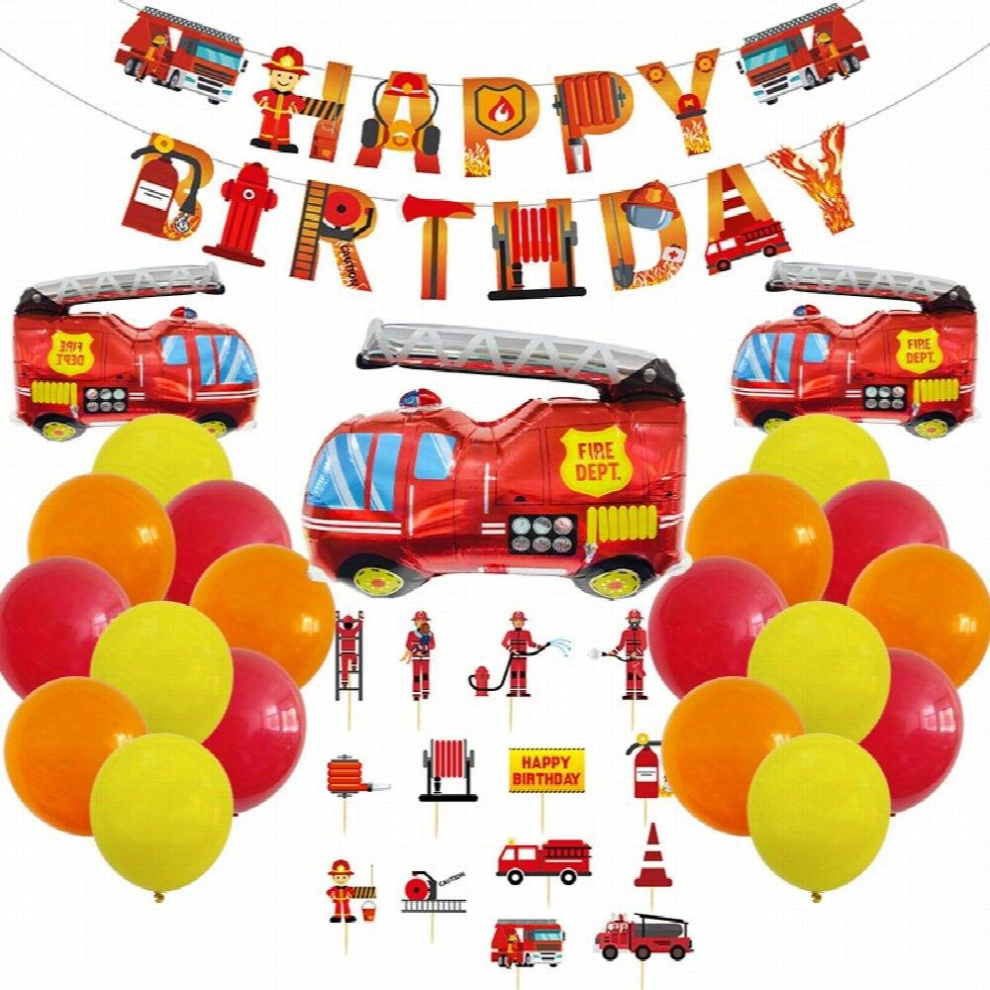 1 Set Of Traffic Car Series Aluminum Film Latex Balloons And Pull Flags Stickers Fire Truck Dump Truck Birthday Party Decorations-image-OPC-PD5PVZH-NEW