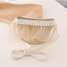 Summer Beach Hats For Girls Lace Hats For Kids Pearls Handbags Girls Princess Hat Bow Decor Beach Straw Hat Sun Protection Sunshade Hat & Handbags Set