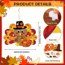 43pcs Fall Thanksgiving Turkey Pumpkin Felt Craft DIY Kit With 36 Detachable Maple Leaf Dwarfs Squirrels Corn Accessories Suitable For Halloween Thank