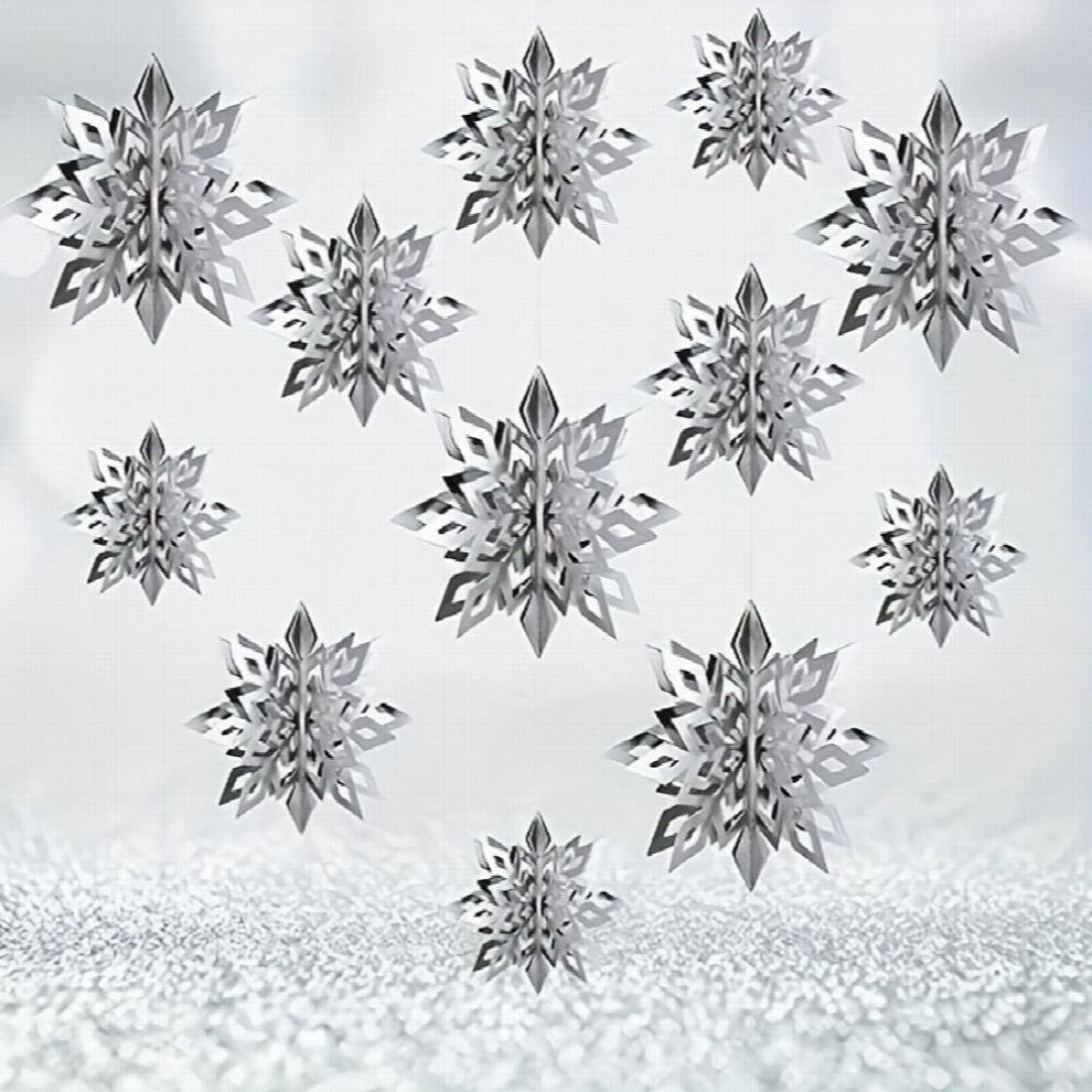 12pcs Silvery Snowflake Streamers Christmas Ceiling 3D Snowflakes With Wire Pendants Christmas Snowflake Hangings Winter Holiday Year Party Decoration-image-OPC-PD5PWNZ-NEW