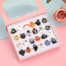 24pcs Halloween Themed Little Girl Jewel Rings In Box Adjustable No Duplication Girl Pretend Play And Dress Up Rings For Halloween Party