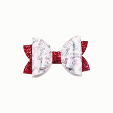 1pc Red Christmas Hairpin Glitter Bow Hairpin Little Faux Leather Printed Full Cover Clip