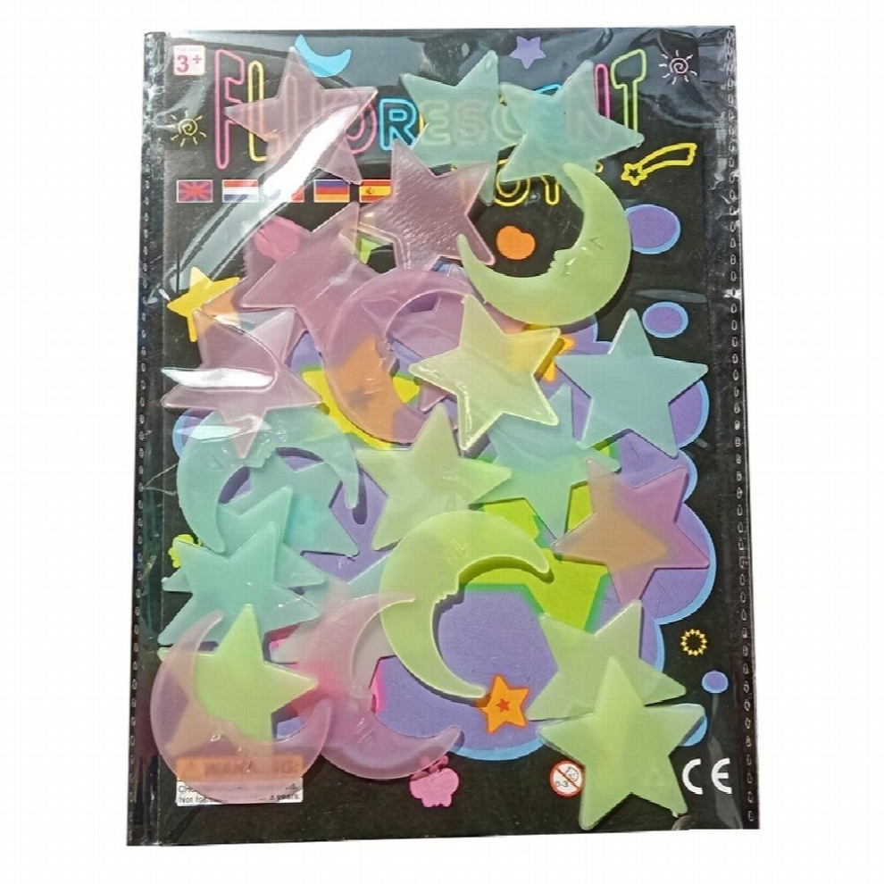 26pcs Luminous Wall Stickers For Room With Fluorescent Stars And Glowing Moon Colorful Three dimensional Patches