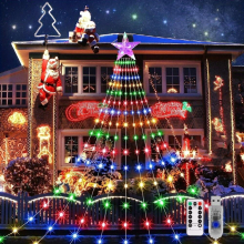 1pc Christmas Decoration Lights LED Waterfall Christmas Tree Lights With Star Topper 8 Modes Indoor Outdoor String Lights For Yard Party Home Holiday