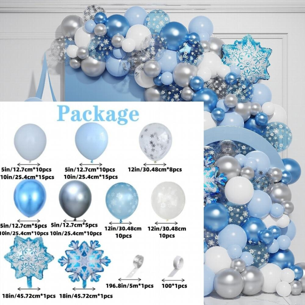 112pcs Snowflake Balloon Garland Arch Kit Snowflake Silvery Latex Balloons Set For Winter Wonderland Holiday Christmas Birthday Party Decorations