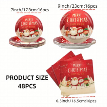 48pcs Christmas Dinnerware Sets Includes 16pcs 17 Plates 16pcs 22 Plates 16pcs Napkins For Christmas Party Supplies