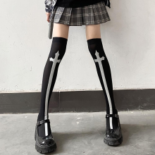 Halloween Party Stockings Decorations Spider Web Bat Skull Cross Long Tube Socks Props Printed Over The Knee Socks Velvet Material Party