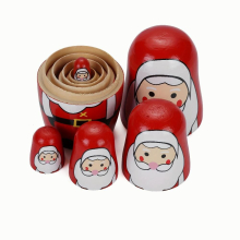 5pcs Christmas Santa Claus Nesting Dolls Wooden Hand Painted Souvenir Gift For Christmas Birthday Toy Gift