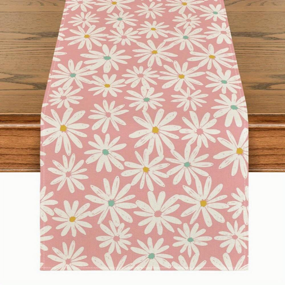 1pc Pink Daisy Flowers Spring Table Runner Seasonal Summer Holiday Kitchen Dining Table Decoration For Home Party Decor 33 02x182 88 Cm-image-OPC-PD5Q562-NEW