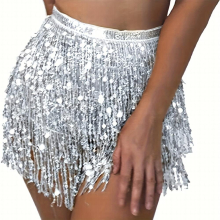 1pc Women Belly Dance Skirt Sequin Fringe Skirts Sparkly Hip Scarf Skirt Party Skirt Costume