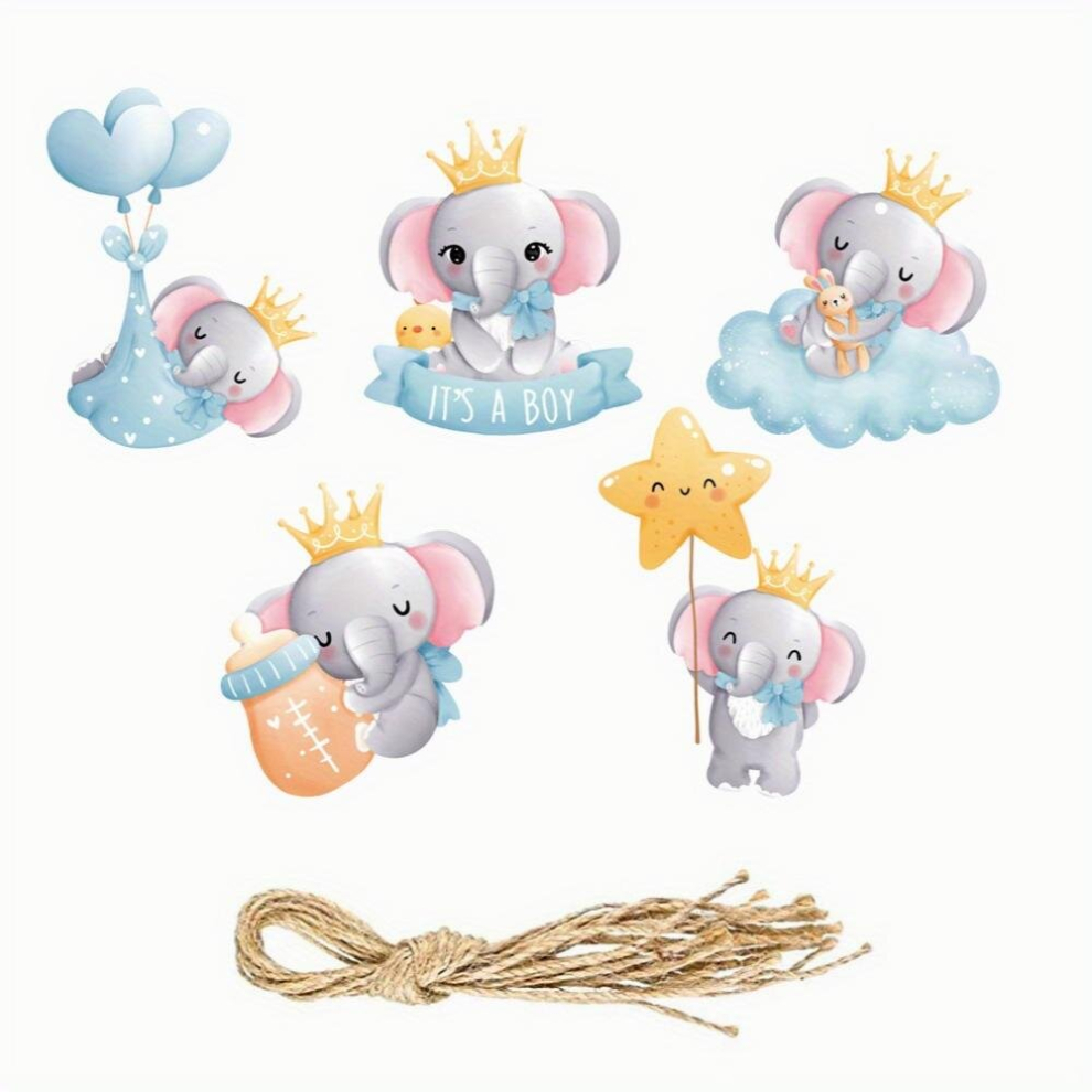 5 Piece Baby Shower Elephant Its A Boy Hanging Ornaments Perfect for Gender Reveal Party Decorations