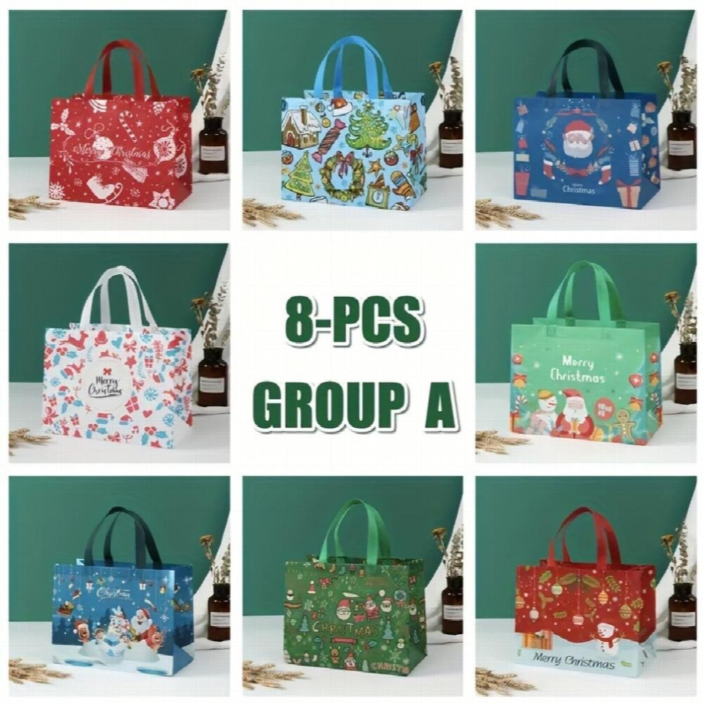 8pcs Christmas Tote Bags With Handles Reusable Reinforced Handle Grocery Bags Christmas Treat Bags Multifunctional Non Woven Christmas Bags For Wrappi-image-OPC-PD5Q8PY-NEW