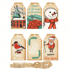 60pcs set Christmas Bookmarks And Hanging Tags a Set Of 6 Styles 10pcs For Each Style A Set With 60 Hemp Ropes