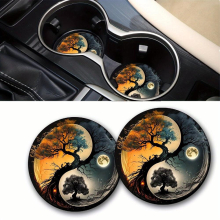 2pcs Holiday Party Coaster Decorative Mat Coffee Coaster Waterproof Round Holiday Party Coaster Car Cup Holder Mat
