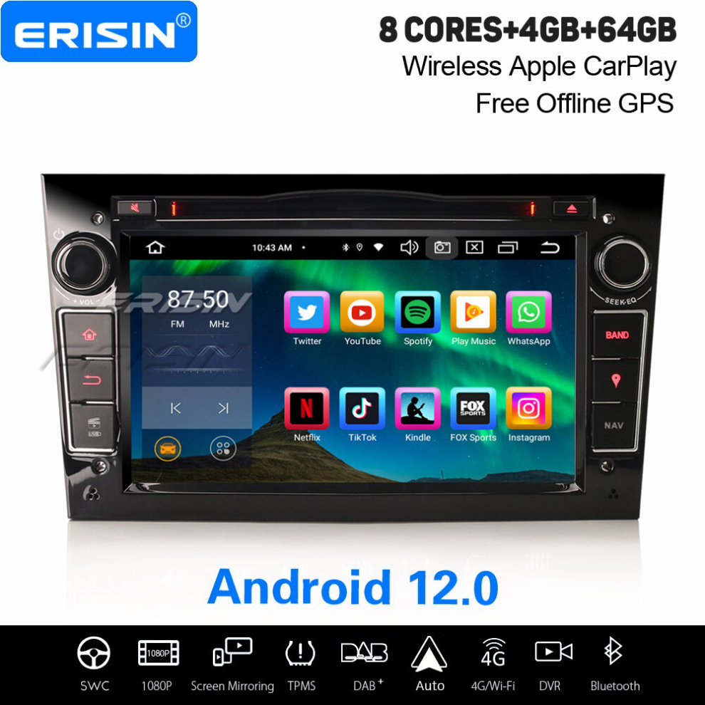 8-Core Android 12 Car Stereo Opel Vauxhall Corsa D Zafira Astra H Vectra Tigra Meriva 4Gb+64Gb Satnav Dab+ Carplay 737655237009