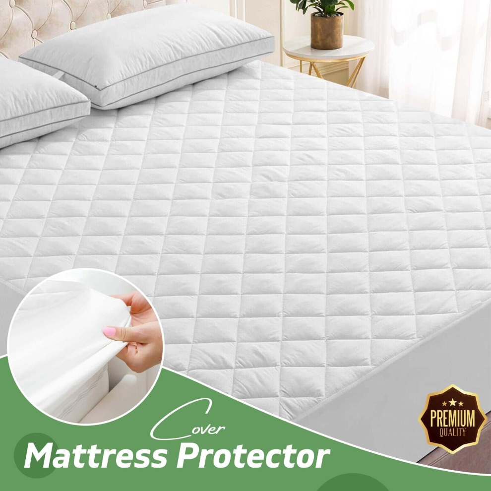 (Quilted-Double) Quilted Mattress Protector Extra Deep Single Double King Sizes