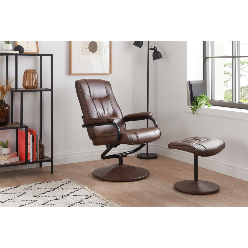 Swivel Recliner Chair Brown Birlea Memphis Tan Faux Leather Reclining Foot Stool