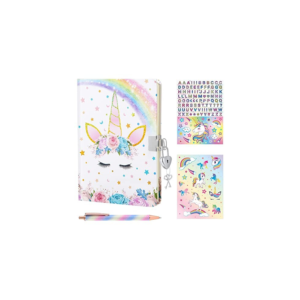 WERNNSAI Magic Unicorn Journal Set - Glitter Diary Gift for Girls Kids School Travel Private Notebook Hardcover A5 Memos Writing Drawing Notepad