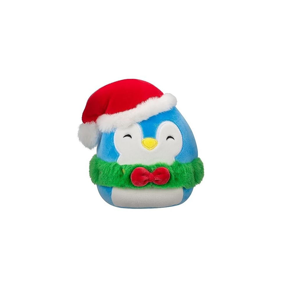 Squishmallows Original 7.5-Inch Puff Blue Penguin with Green Wreath - Little Ultrasoft Official Jazwares Plush