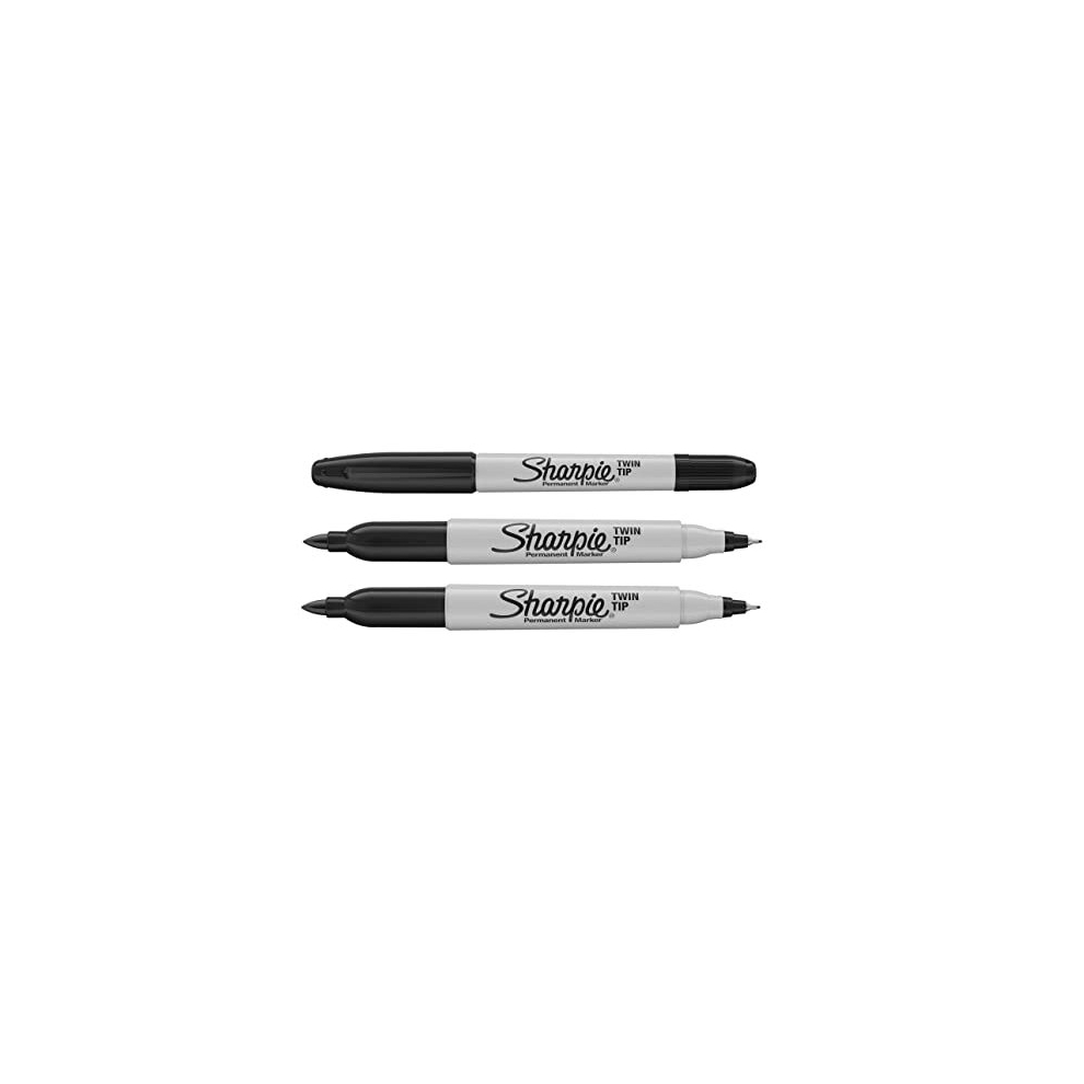 Sharpie Twin Tip Permanent Marker Pens - Black Ink - Pack of 3 - Fine & Ultra Fine Tips