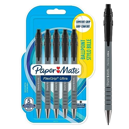 Paper Mate Paper Mate Flexgrip Ultra Retractable Ballpoint Pens | Medium Point (1.0mm) | Black | 5 Count