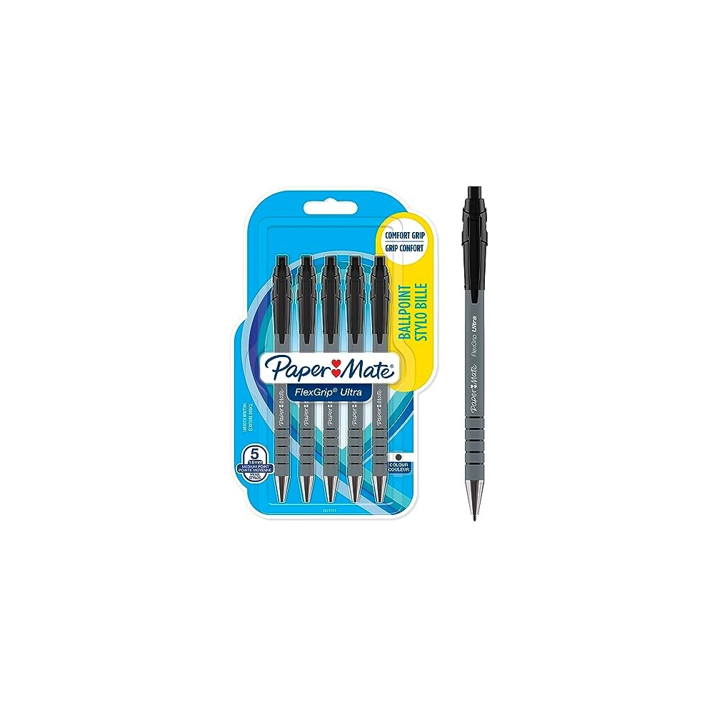 Paper Mate Flexgrip Ultra Retractable Ballpoint Pens | Medium Point (1.0Mm) | Black | 5 Count