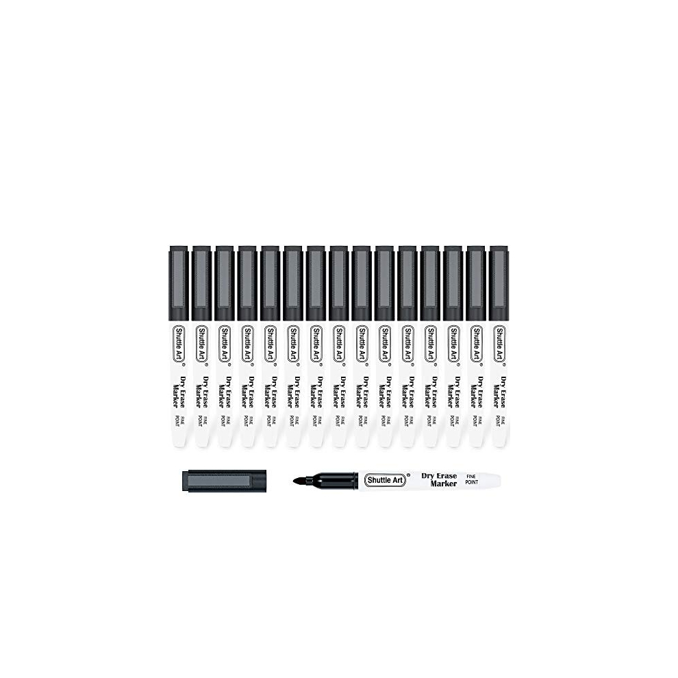 Shuttle Art Dry Erase Markers, 15 Pack Black Magnetic Whiteboard Markers with Erase,Fine Point Dry Erase Markers Perfect For Writing on Whiteboards,