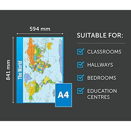 World Map | Geography Posters | Laminated Gloss Paper Measuring 850mm X ...