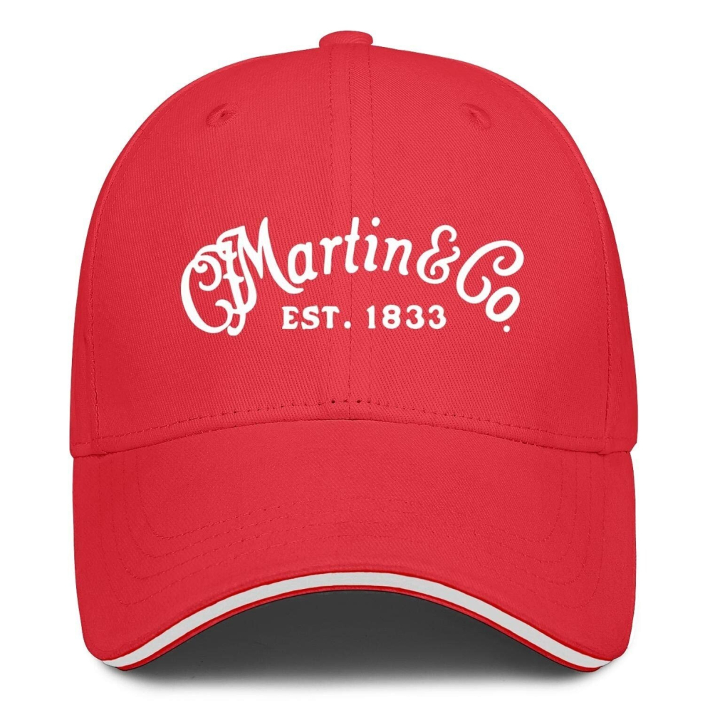 (One Size, red) Martin-Guitar- Mens Womens Washed Rock Cap