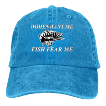 (One Size, blue) Women Want Me Fish Fear Me Men Women's Baseball Cap Vintage Outdoor Fishing Adjustable Dad Hat