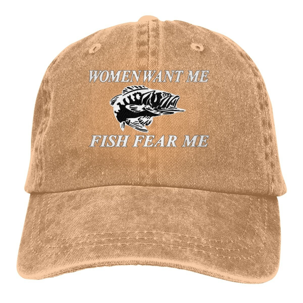(One Size, tan) Women Want Me Fish Fear Me Men Women's Baseball Cap Vintage Outdoor Fishing Adjustable Dad Hat