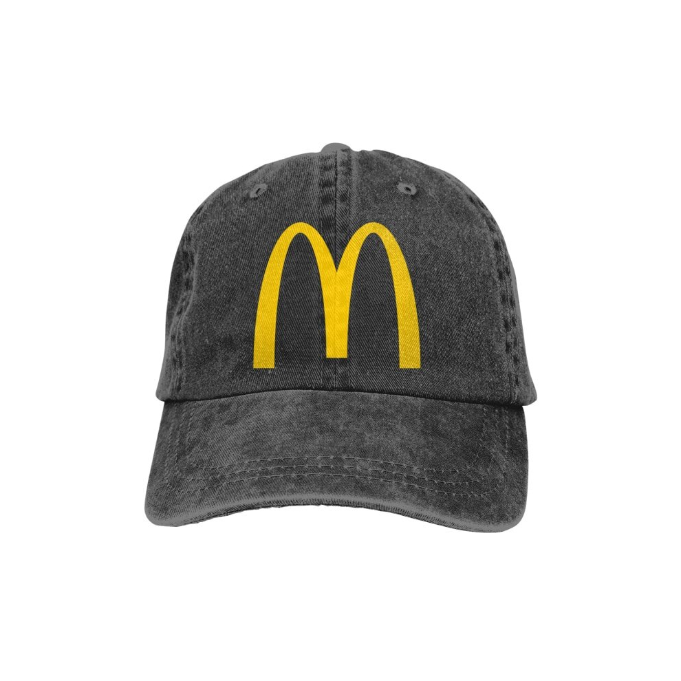 (One Size, black) Fashion Hip hop Washed Baseball Cap Design McDonalds Logo Wild Hat Adjustable Men And Women Outdoor Sun Hats Trucker Caps