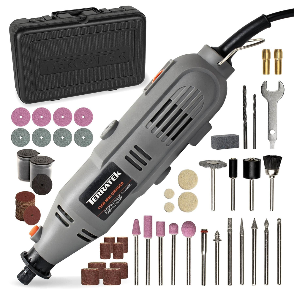 Terratek 135W Rotary Tool Kit, Variable Speed, 150pc Accessory Set | 135W motor with 8,000–33,000rpm, 150 accessories, 1.6–3.2mm collet range and lightweight 0.5kg design for DIY tasks. - Image 4