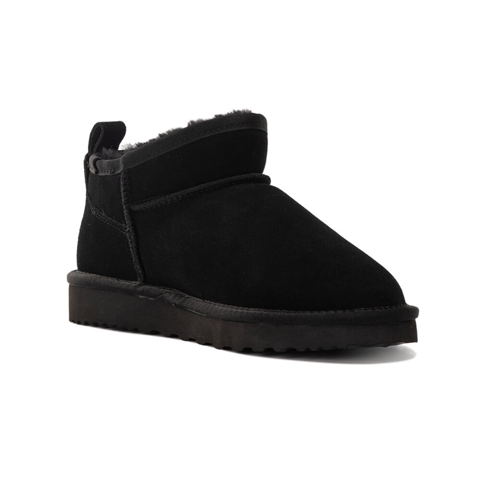 (AIRLIE-BLACK, UK WOMEN 6/UK MEN 6) Aus Wooli Australia Sheepskin Classic Ultra Mini Boots Airlie
