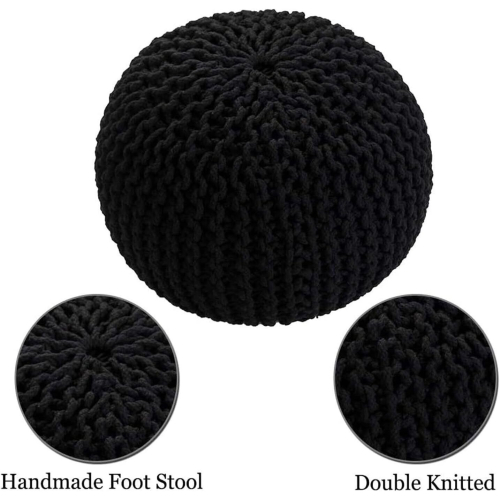Black Handmade Large 100% Cotton Chunky Knitted Round Pouffe Gift 1