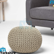 Beige Large Round Pouffe Footstool Chunky Cushion Seat Xmas Gift