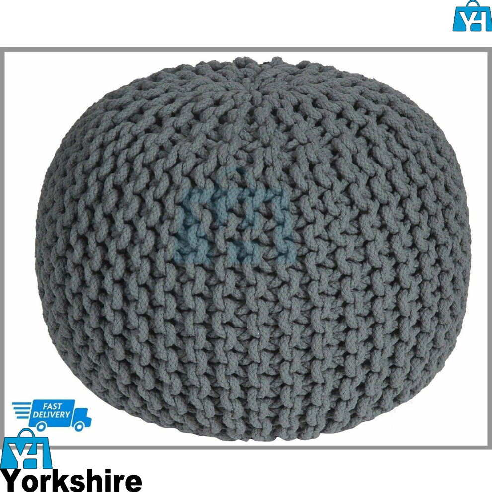 Charcoal Large Round Pouffe Footstool Chunky Cushion Seat Gift