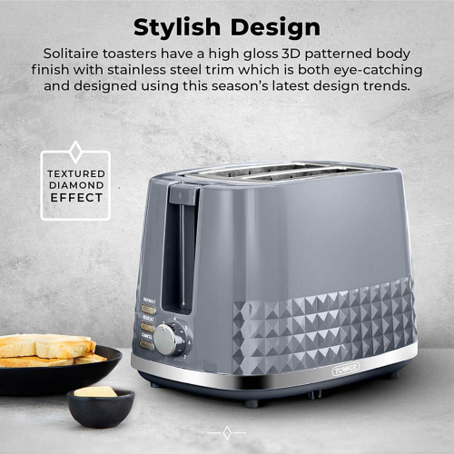 Tower Grey 2 Slice Toaster Stainless Steel Variable Browning Control Tower Solitaire 1