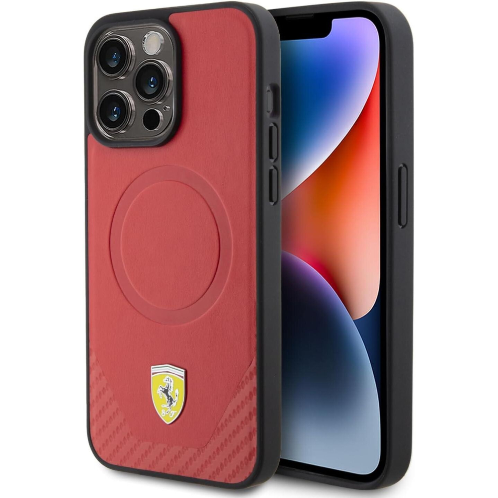 Ferrari Carbon Hard Case Metal Logo with MagSafe for iphone 15 Pro 6.1" Red - FEHMP15LPTER