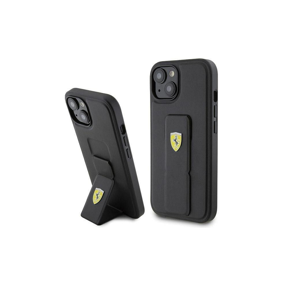 Ferrari Hard Case Grip Stand With Metal Logo For Iphone 15 6.1" Black - FEHCP15SGSPSIK