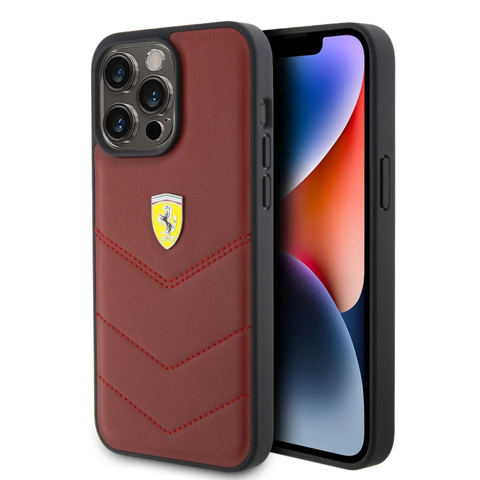 Ferrari Hard Case Leather Stitched Line for iphone 15 Pro Max 6.7" Red - FEHCP15XRDUR