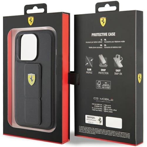Ferrari iPhone 15 Pro Max cover Ferrari Grip Stand metallogo sort 1