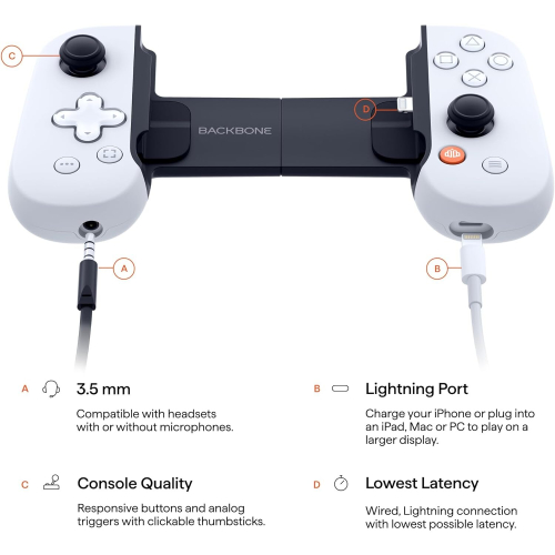 Backbone Backbone One PlayStation Edition for iPhone - White | Low-Latency Lightning Controller with 3.5mm Jack + 1 Month Backbone+ 1