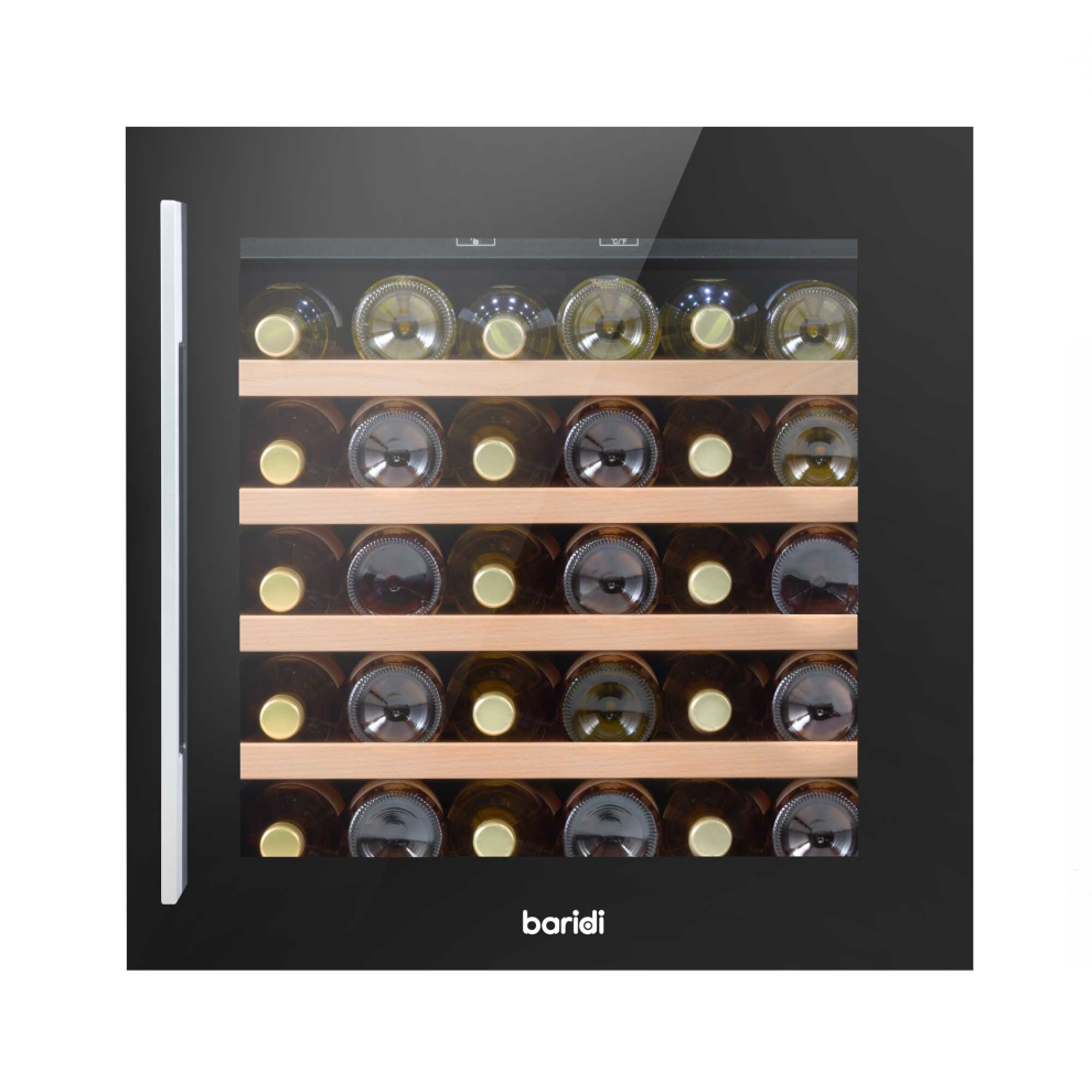 Dellonda Baridi 60Cm Built-In 36 Bottle Wine Cooler With Beech Wood Shelves, Black - Dh206