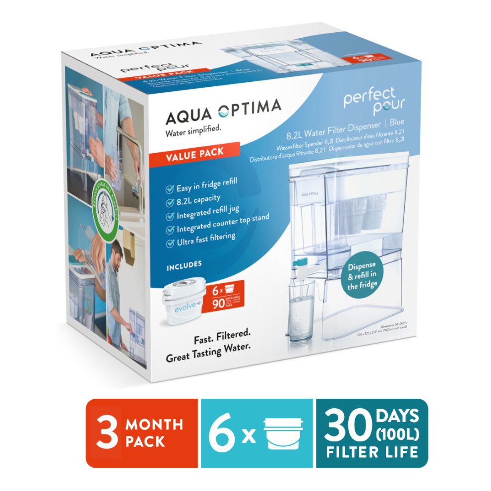 Perfect Pour Water Filter Dispenser, 8.2L with 6 x Evolve+ Filters